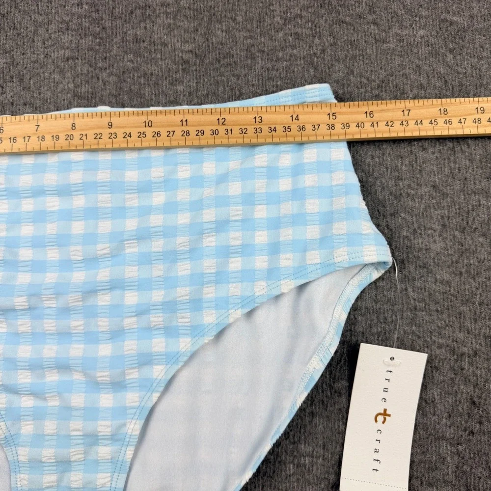 True Craft Gingham Women's XL High‎ Waist Bikini Bottoms Light Blue TCGHP243